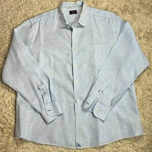 UNTUCKit Men's Blue/White Striped 100% Linen L/S Button Down Shirt, Size XXL